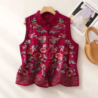 Vateddy Traditional Chinese Embroidered Frog Buttoned Vest