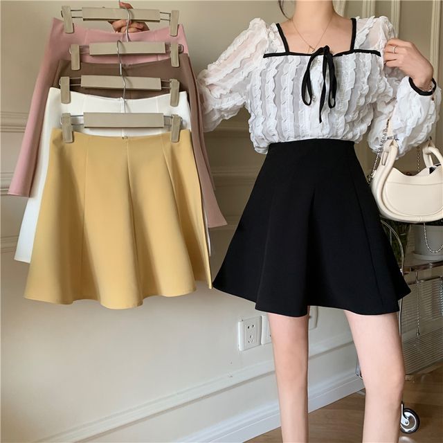 OGAWA-Plain Mini A-Line Skirt