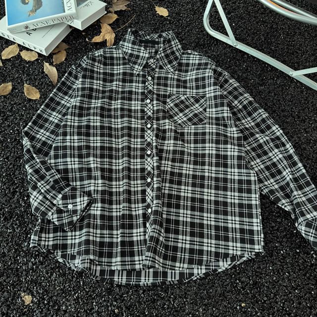 Plummie-Long-Sleeve Plaid Pocket Front Shirt