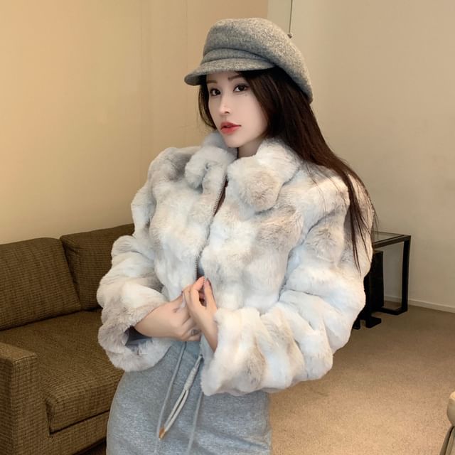 Sienne-Collar Fleece Cropped Zip Jacket