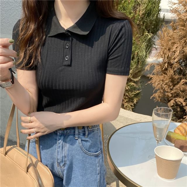 Racoon-Short-Sleeve Collar Plain Tee