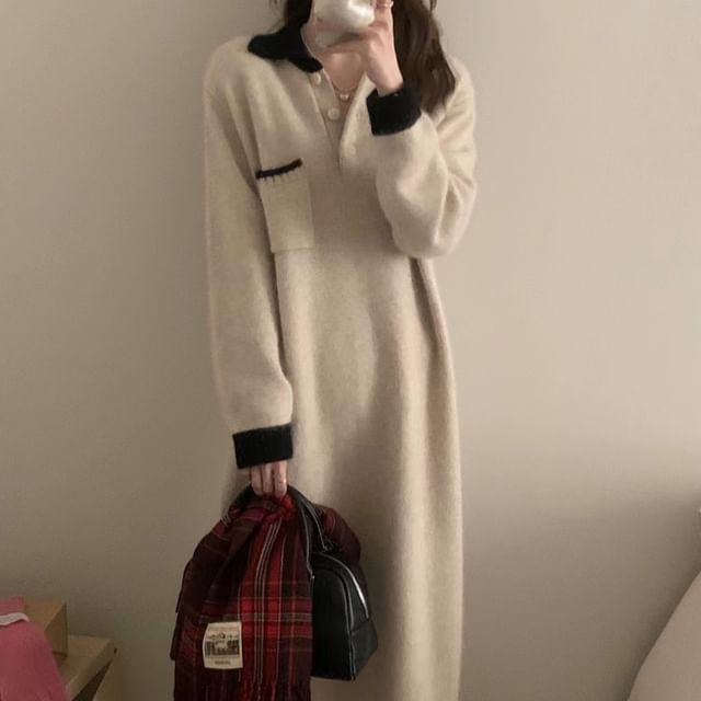 long sleeve collared midi sweater dress Abercrombie & Fitch Long-Sleeve Collared Midi Sweater Dress