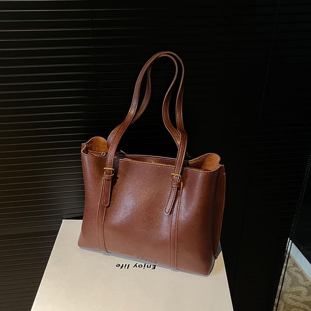 KOCORE-Faux Leather Zip Tote Bag