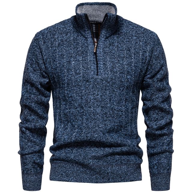 Aozora-Long-Sleeve Mock Neck Hal Zip Knit Top