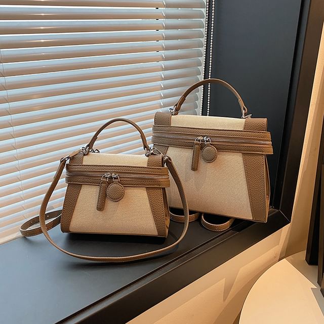Letheroni-Two Tone Top Handle Crossbody Bag
