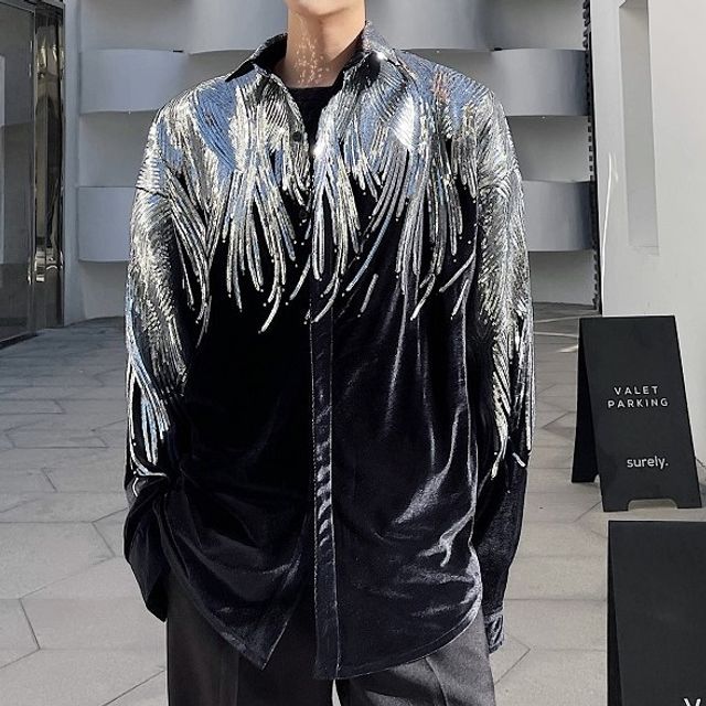 Adothuiastic-Long-Sleeve Sequin Velvet Shirt