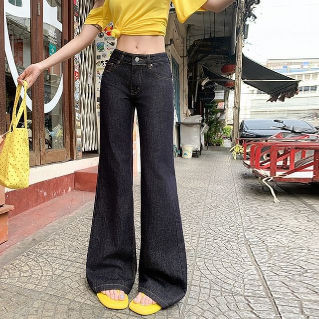 Denimot-Mid Waist Washed Flared Jeans Various Designs