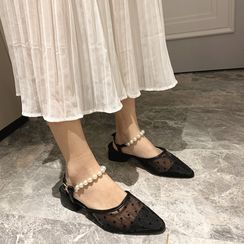 Crystella - Pointed Block Heel Sandals Crystella - Pointed Block Heel Sandals