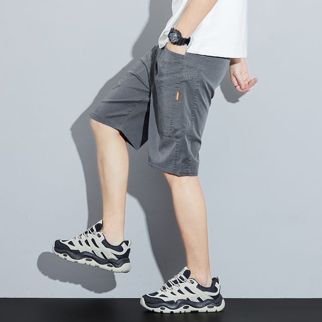 Denimic-Elastic Waist Plain Denim Bermuda Shorts