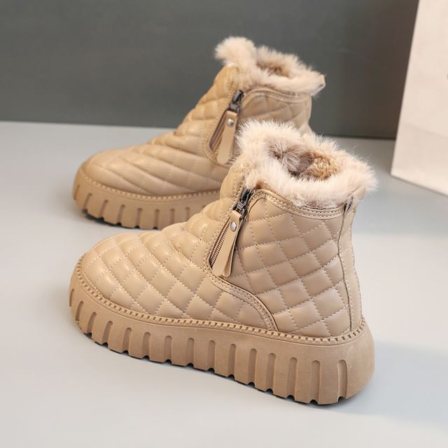Solejoy-Quilted Fleece-Lined Platform Short Boots
