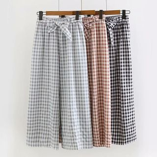 PANDAGO-Plaid Wide Leg Pants