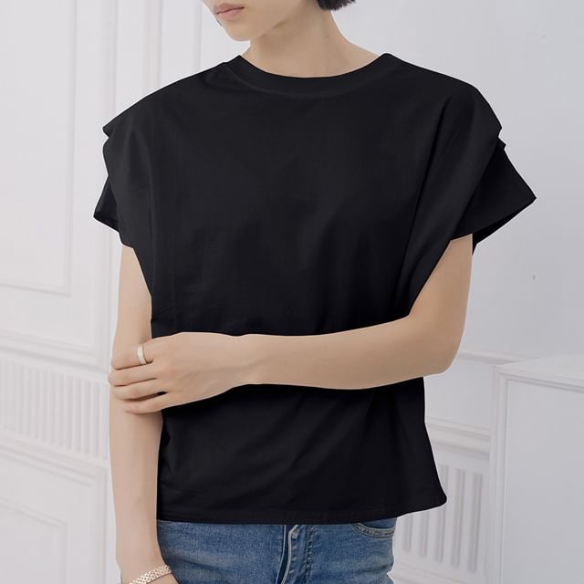 PERKARP-Cap-Sleeve Crew Neck T-Shirt