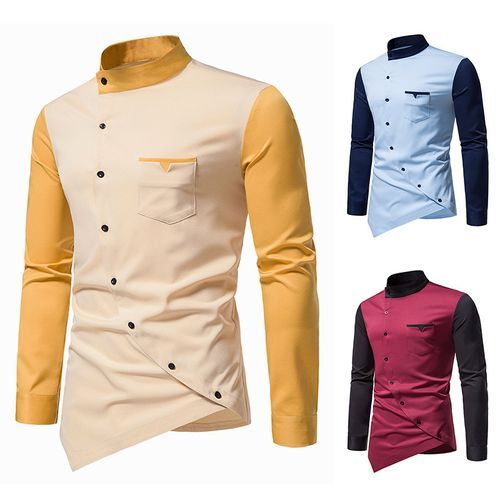 しゃーたん様*L’Or*Asymmetry Collar Shirt Sheck - Stand Collar Asymmetrical Shirt | YesStyle