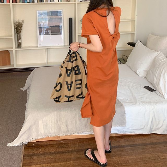 short long dress Minimalist Satin A Line Short Sleeve Wedding Dress with Belt main image 0