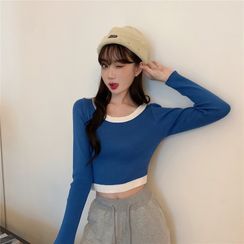 MISS YOYO - Contrast Trim Long-Sleeve Top MISS YOYO - Contrast Trim Long-Sleeve Top