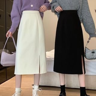 Sisyphi-High Waist Plain Midi A-Line Skirt