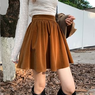 Sibpal High Waist Plain Velvet Mini A Line Skirt