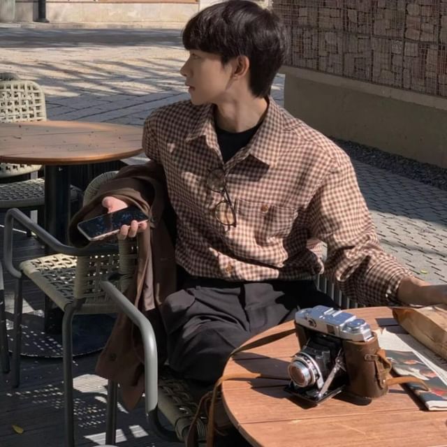 Real Boy-Long-Sleeve Gingham Button-Up Shirt