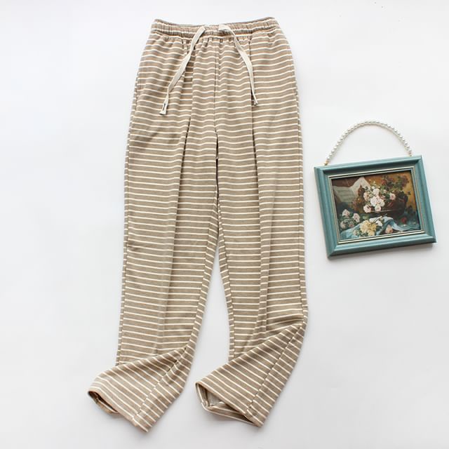 Dogini-Drawstring Waist Striped Straight Leg Pajama Pants