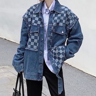 checkerboard jean jacket