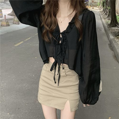 Snowlaine - Long Sleeve Ruffle Sheer Cardigan | YesStyle
