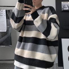 Wescosso(ウェスコッソ) - Striped Round-Neck Knit Top