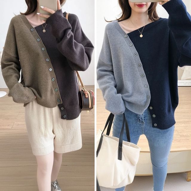 Supernova-Asymmetrical Neck Two Tone Sweater