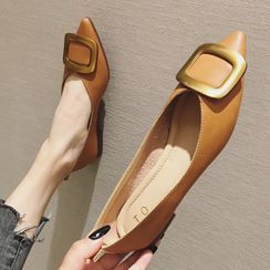PLAS - Pointy-Toe Square Buckle Flats