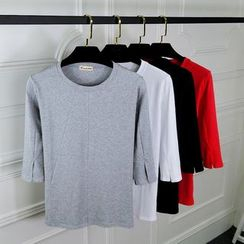 Basik - 3/4-Sleeve Plain T-Shirt