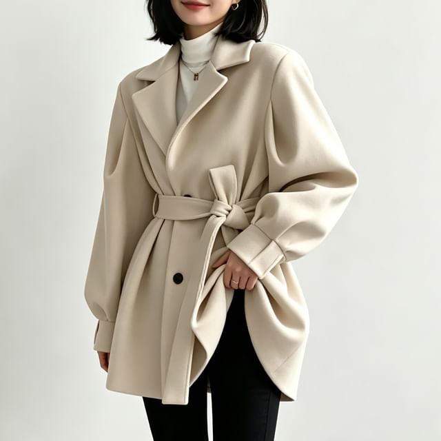 Acoustic Rain-Plain Woolen Button-Up Oversize Coat