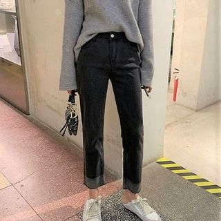Color Block Cropped Straight-Fit Jeans 