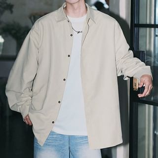 YERGO-Long-Sleeve Plain Button-Up Shirt