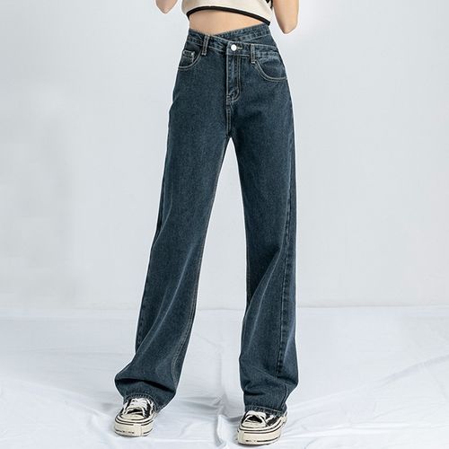Asymmetrical waist jeans discount