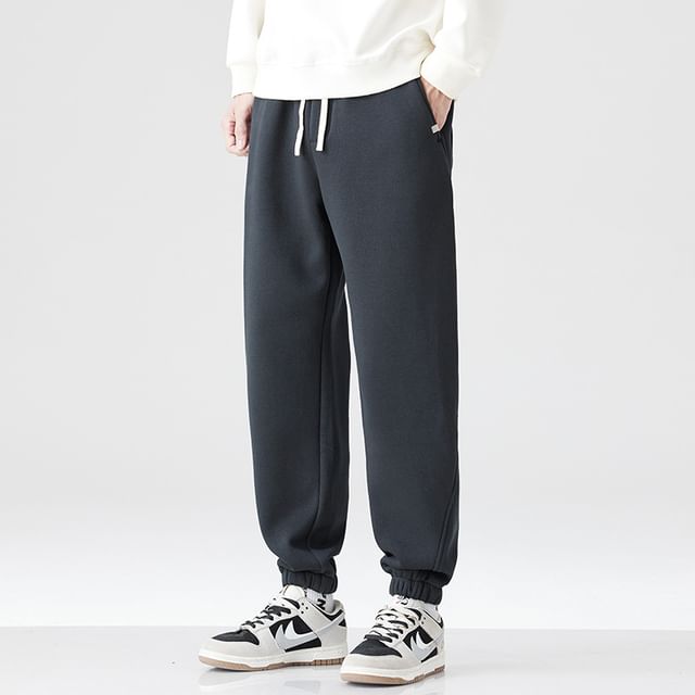 Nataro-Drawstring Waist Plain Cropped Harem Sweatpants