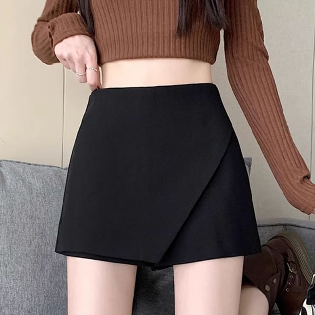 Ukiyo-High Waist Wrapped Plain Mini Skort
