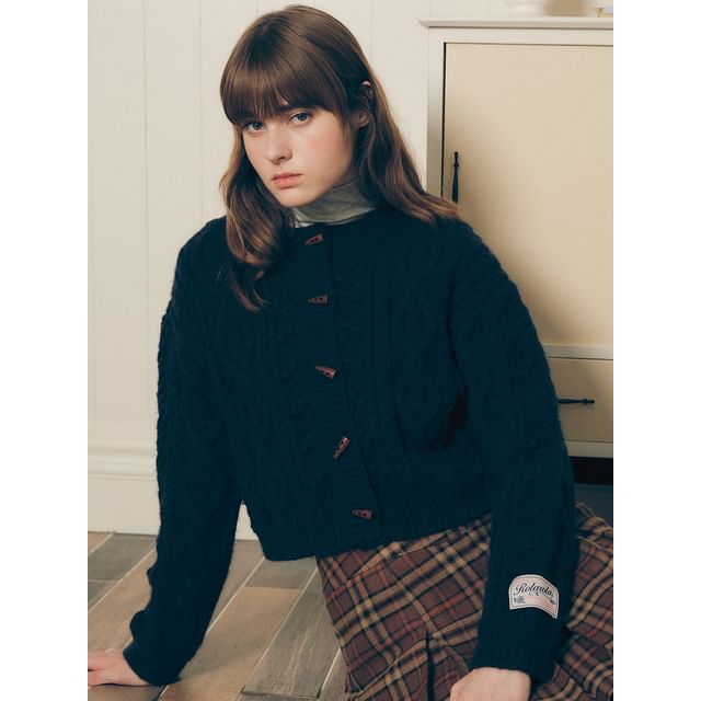 rolarola★大人気★SET-UP BUTTON KNIT_SK-20144 rolarola - Toggle-Button Cable-Knit Cardigan (Navy Blue