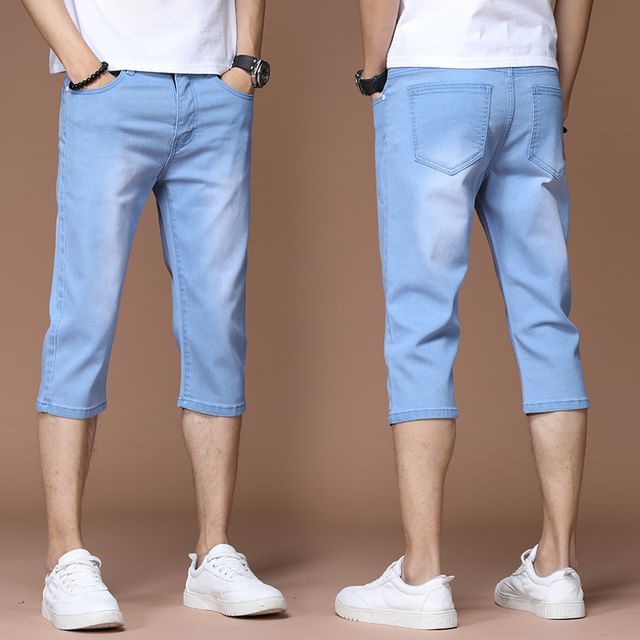 Acrius-Mid Rise Washed Capri Slim Fit Jeans