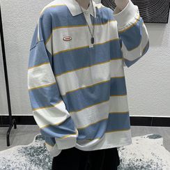 子俊 - 插色条纹长袖翻领上衣 子俊 - 插色条纹长袖翻领上衣