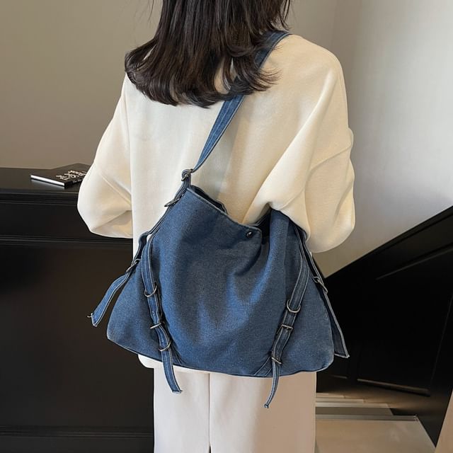 Hikuozy-Plain Denim Tote Bag