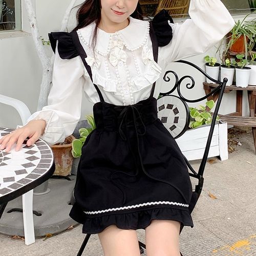 Lace-Up Mini A-Line Suspender Skirt