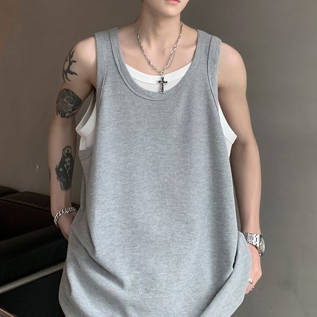 Diphon-Round Neck Mock Two Piece Tank Top