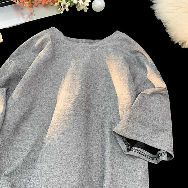Mimiyox-Short-Sleeve Crew Neck Plain T-Shirt