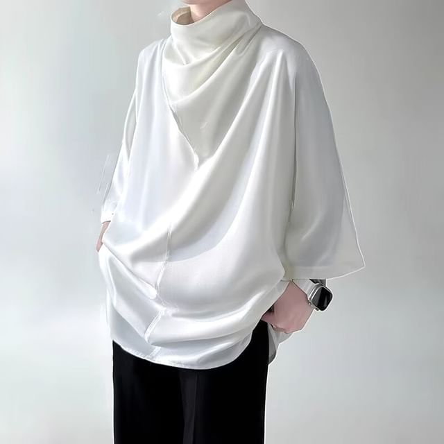 Blueforce-34-Sleeve Mock Neck Plain T-Shirt