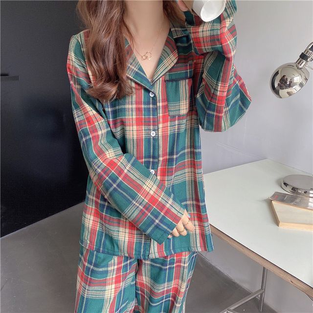 Dazzli-Couple Matching Pajama Set Plaid Top Pants