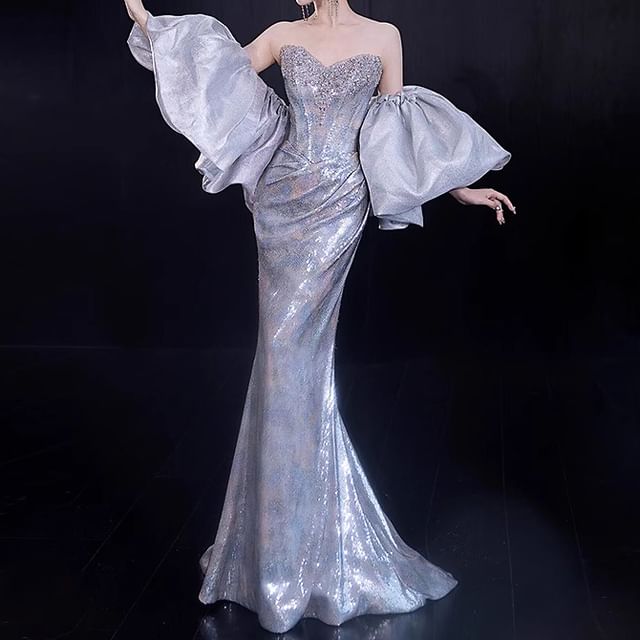 Fioridi-Strapless Sequin Ruched Mermaid Evening Gown