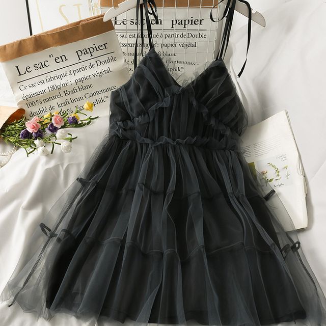 Lemongrass-Sleeveless Mesh Mini Dress