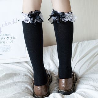 Lychee-Lace Trim Knee-High Socks