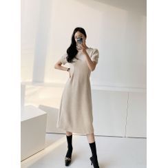 PPGIRL - Puff-Sleeve Woolen A-Line Dress PPGIRL - Puff-Sleeve Woolen A-Line Dress