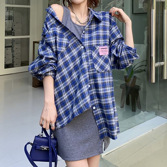 Dute Plaid Shirt Spaghetti Strap Dress YesStyle
