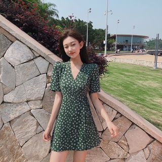 Floral mini wrap dress Clearance